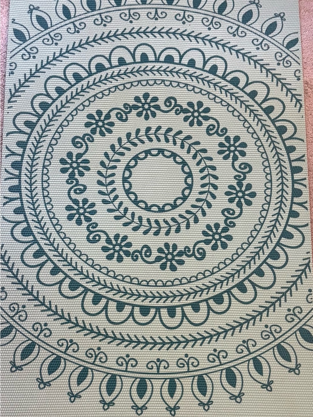 GAIAM Thick Yoga Mat with Circular Mandala Design. Teal on teal.